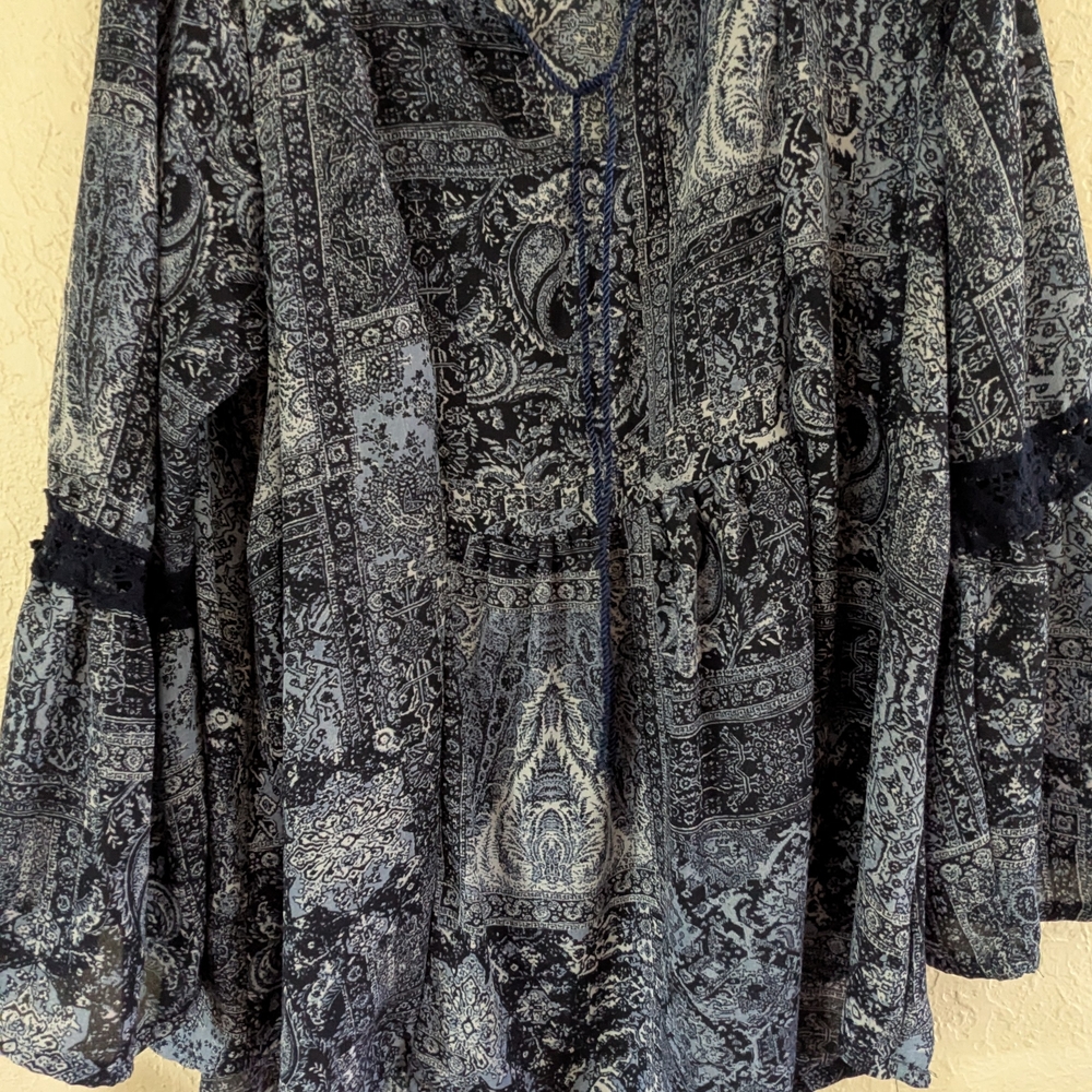 Cocomo Navy Paisley Blouse XL Fairy Hippy Top